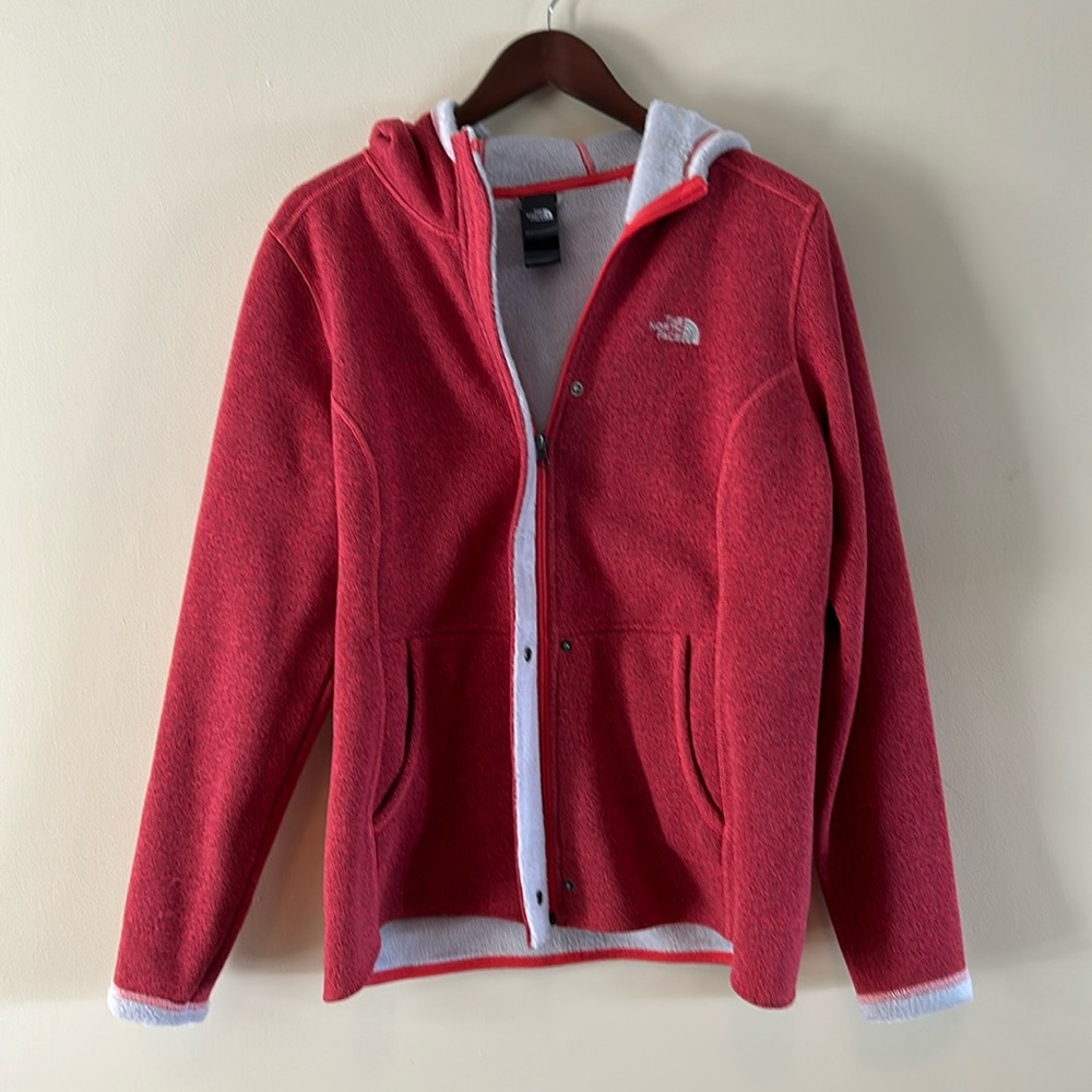 Northface snap/zip lined hoodie; size L